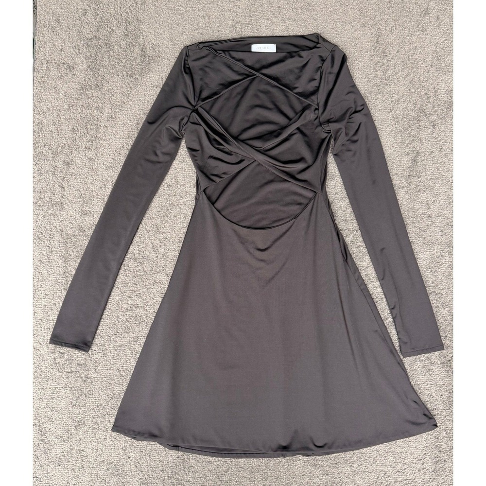Meshki Chocolate Black Crossover Cutout Long Sleeve Mini‎ Dress XS DR05312WD6